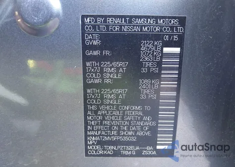 2015 Nissan Rogue S z USA, uszkodzony, nr VIN KNMAT2MV5FP535032